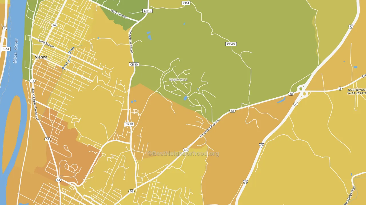 Map of the best neighborhoods in the North Hills area, with better matches in green and worse matches in red