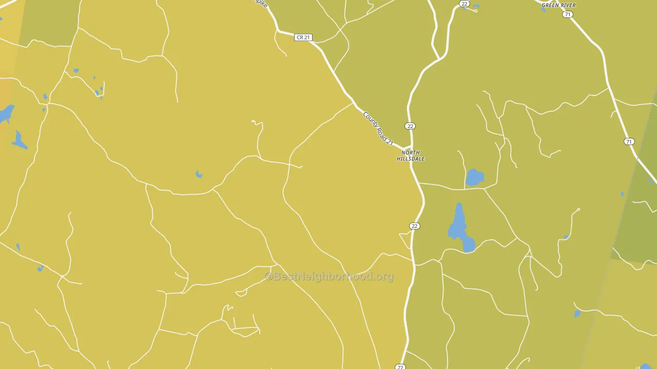 Map of the best neighborhoods in the North Hillsdale area, with better matches in green and worse matches in red
