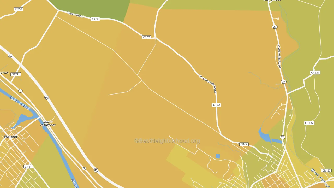 Map of the best neighborhoods in the North Ilion area, with better matches in green and worse matches in red