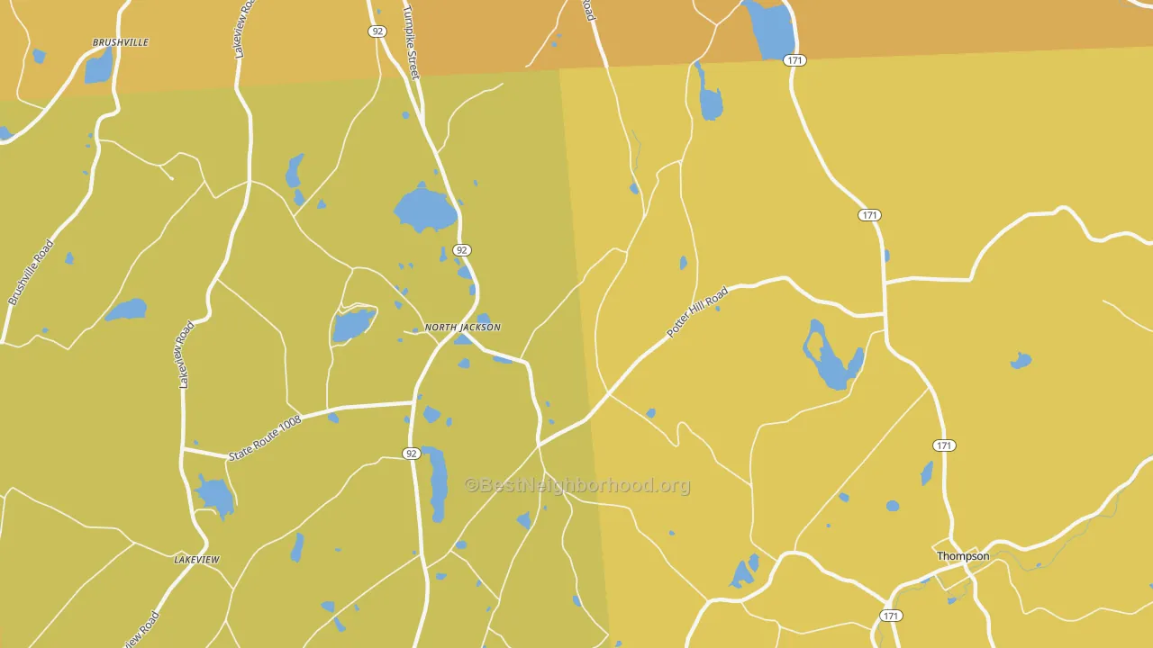 Map of the best neighborhoods in the North Jackson area, with better matches in green and worse matches in red