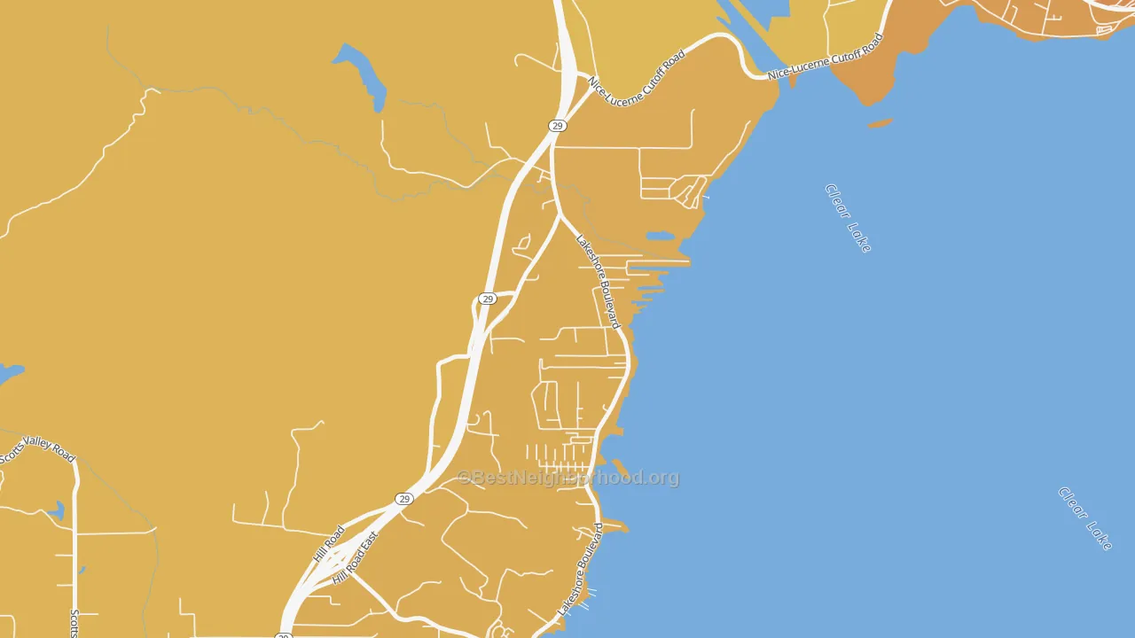 Map of the best neighborhoods in the North Lakeport area, with better matches in green and worse matches in red