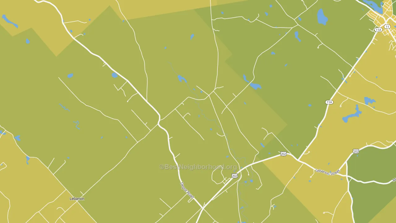 Map of the best neighborhoods in the North Lebanon area, with better matches in green and worse matches in red