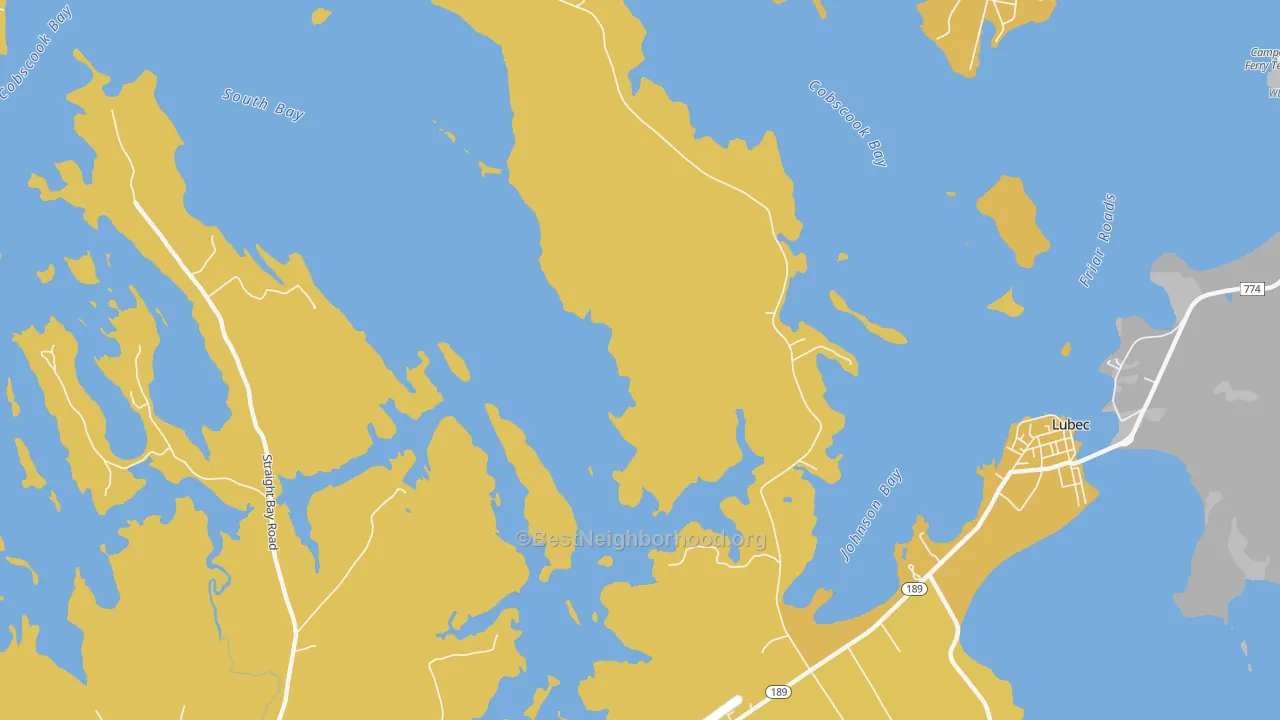 Map of the best neighborhoods in the North Lubec area, with better matches in green and worse matches in red