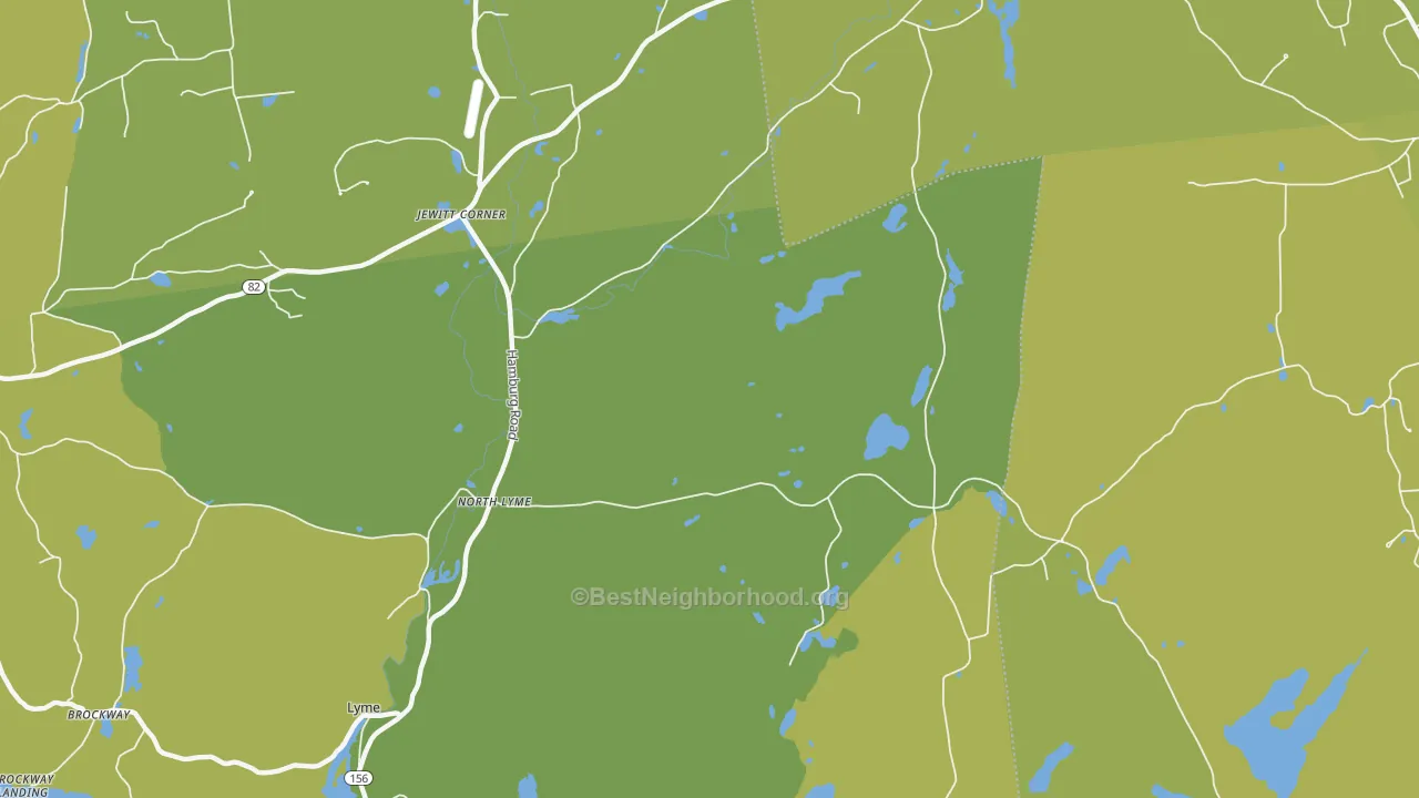 Map of the best neighborhoods in the North Lyme area, with better matches in green and worse matches in red
