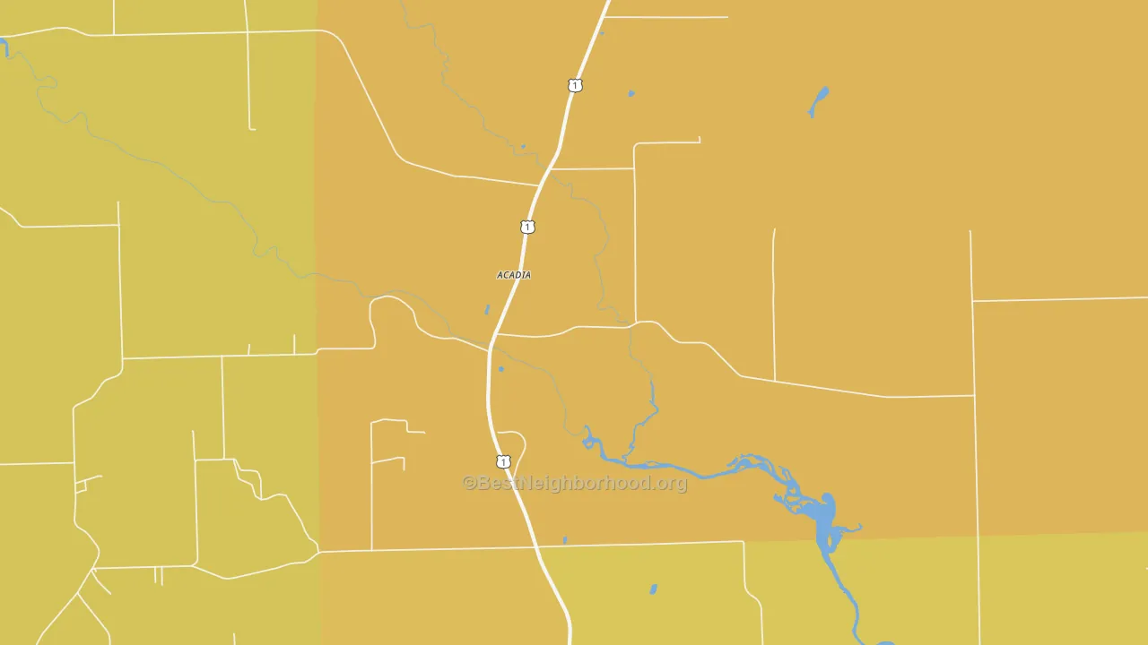 Map of the best neighborhoods in the North Lyndon area, with better matches in green and worse matches in red