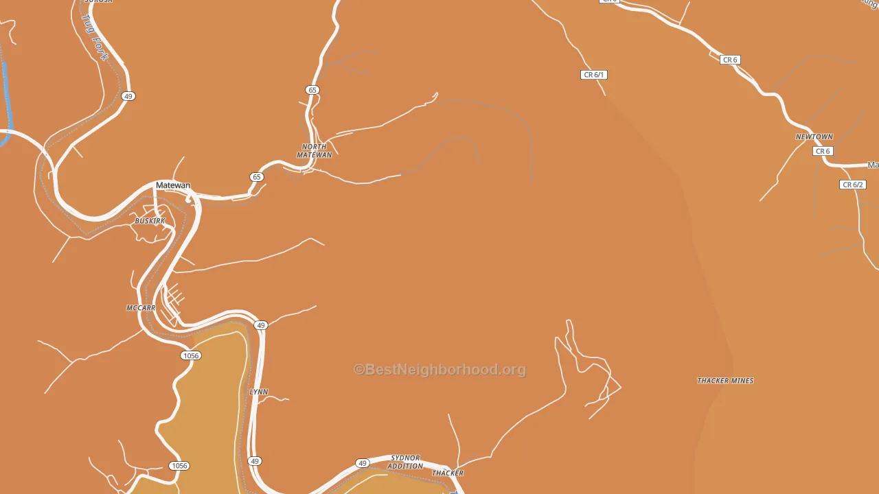 Map of the best neighborhoods in the North Matewan area, with better matches in green and worse matches in red