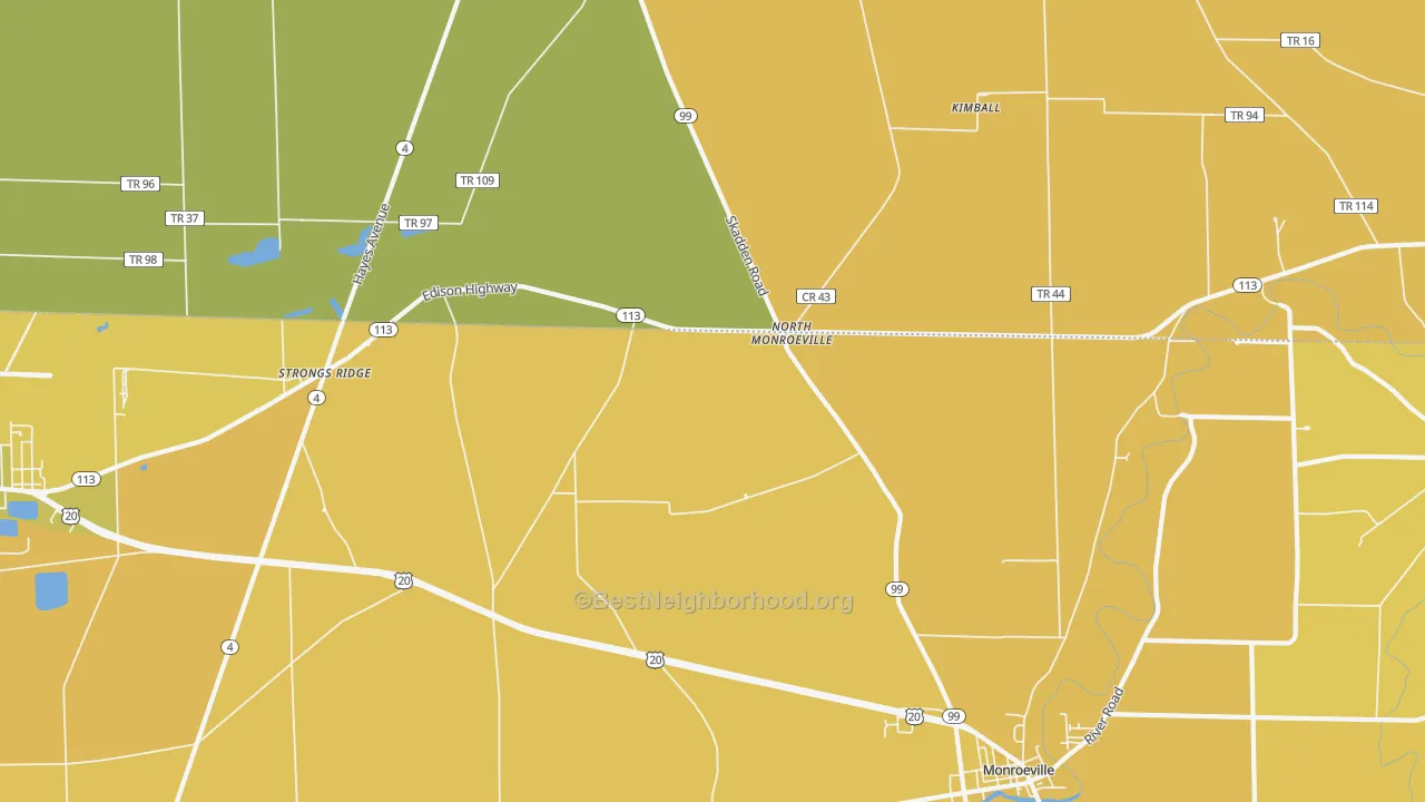 Map of the best neighborhoods in the North Monroeville area, with better matches in green and worse matches in red
