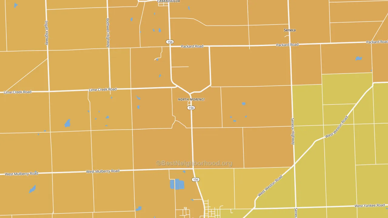Map of the best neighborhoods in the North Morenci area, with better matches in green and worse matches in red
