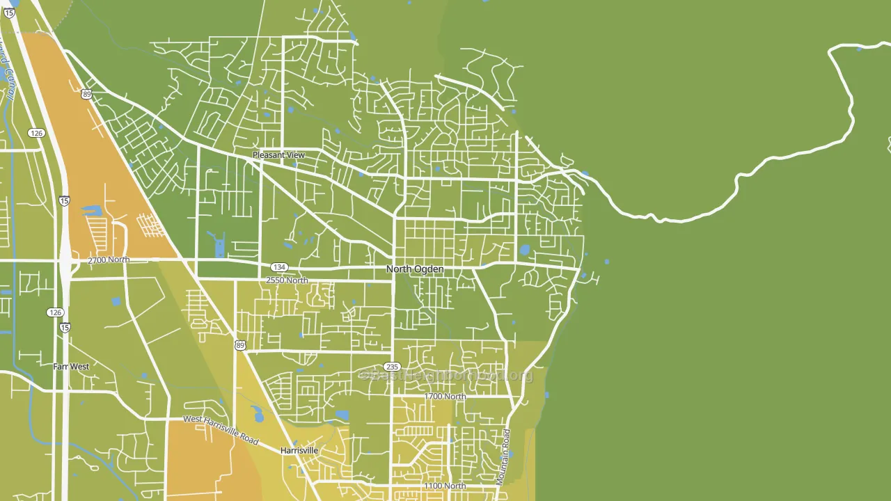 Map of the best neighborhoods in the North Ogden area, with better matches in green and worse matches in red