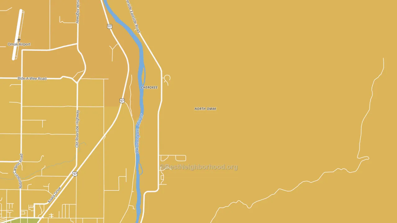 Map of the best neighborhoods in the North Omak area, with better matches in green and worse matches in red