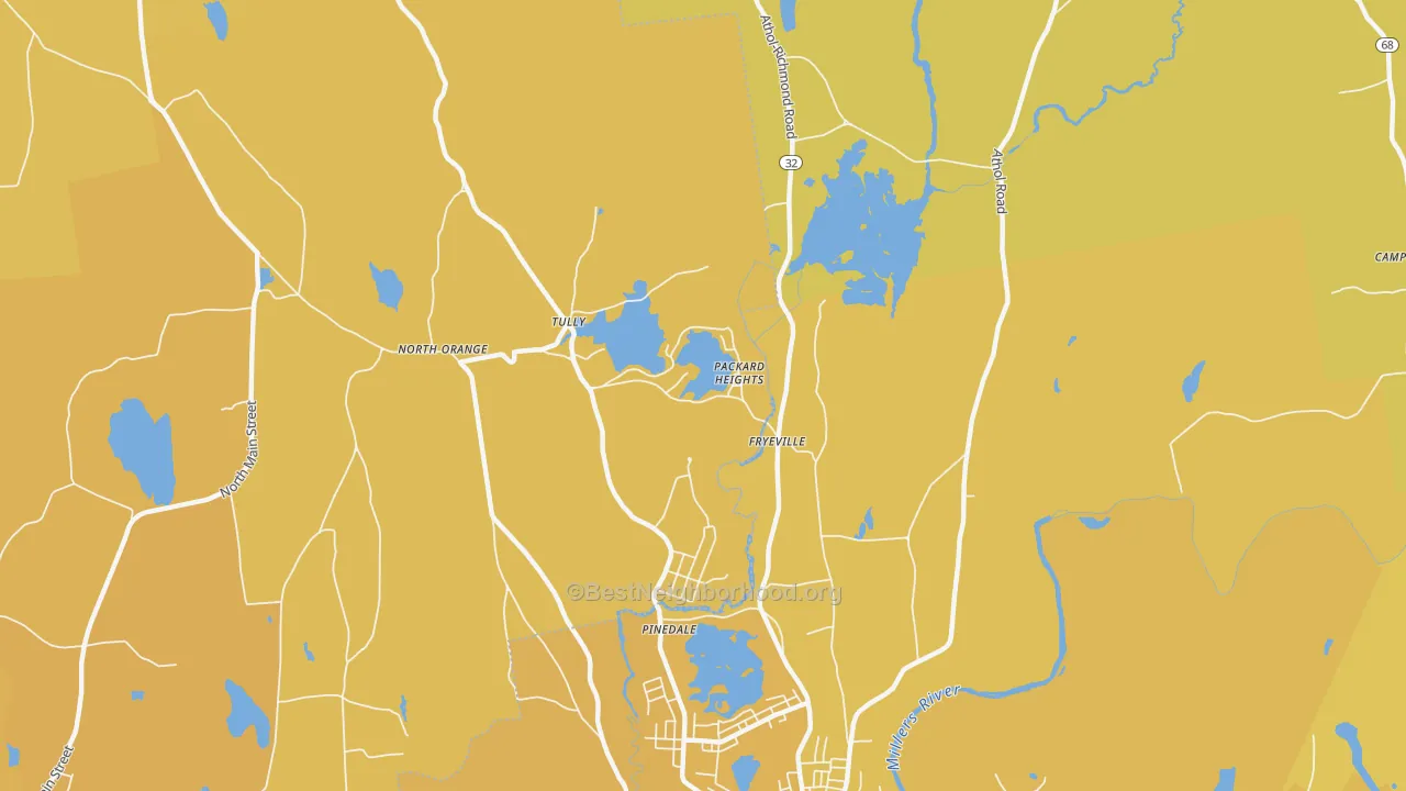 Map of the best neighborhoods in the North Orange area, with better matches in green and worse matches in red