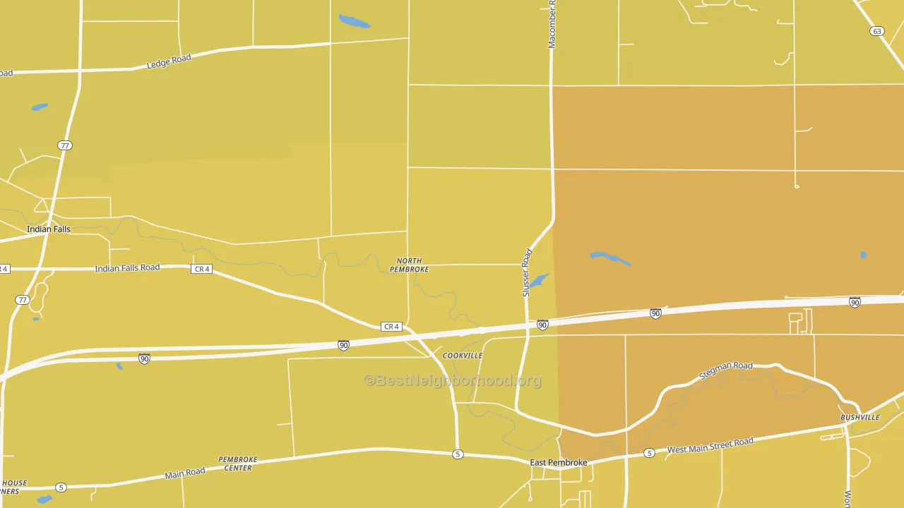 Map of the best neighborhoods in the North Pembroke area, with better matches in green and worse matches in red