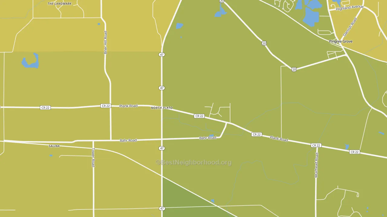 Map of the best neighborhoods in the North Plato area, with better matches in green and worse matches in red