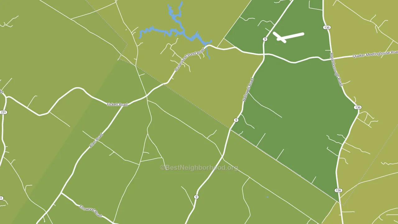 Map of the best neighborhoods in the North Pownal area, with better matches in green and worse matches in red