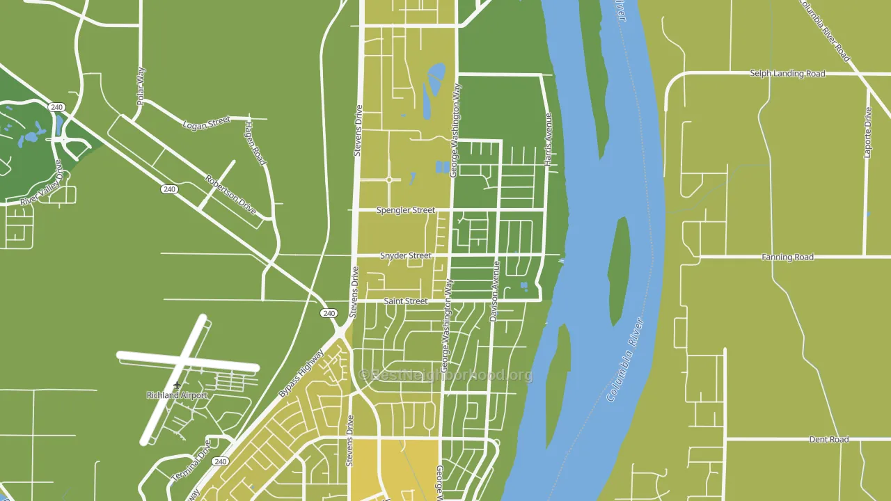 Map of the best neighborhoods in the North Richland, Richland area, with better matches in green and worse matches in red