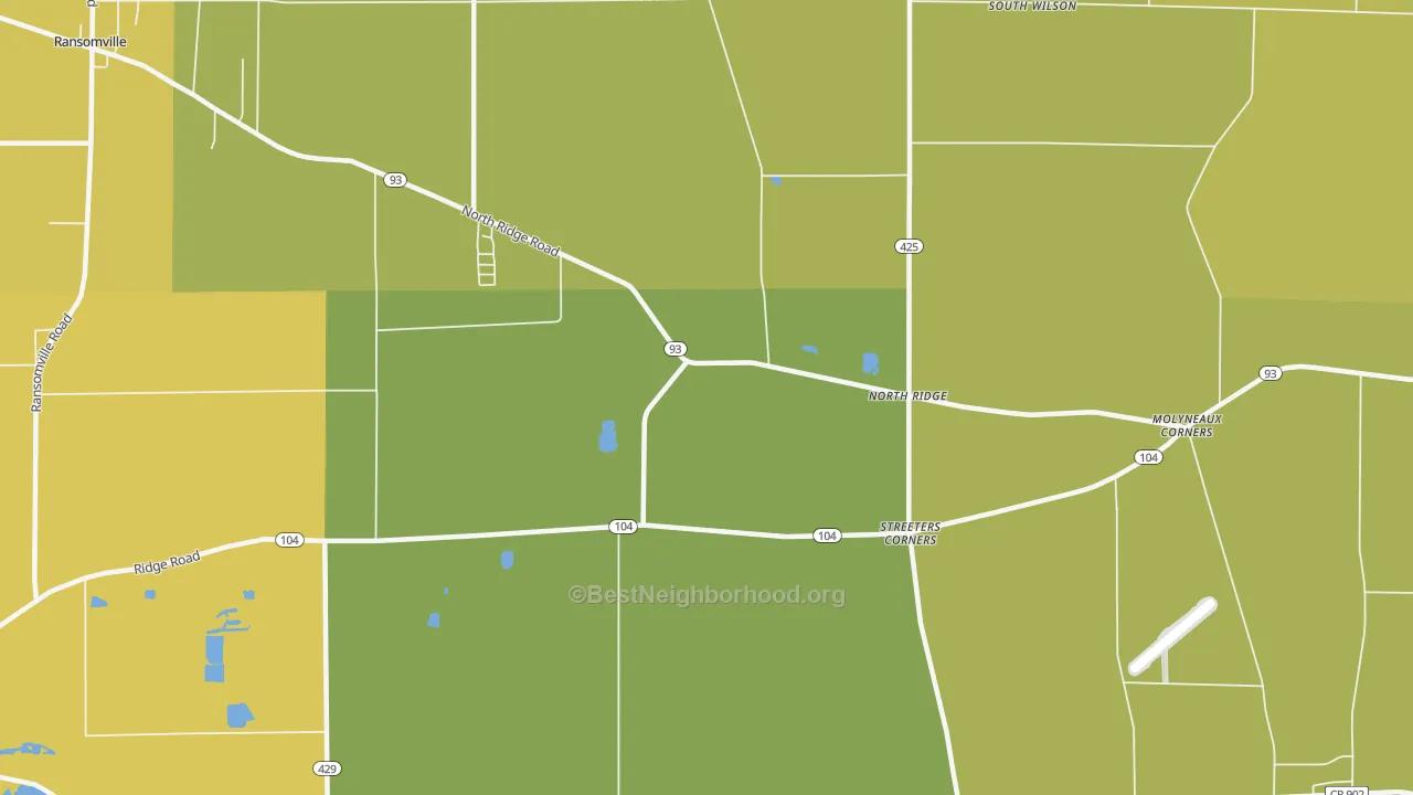 Map of the best neighborhoods in the North Ridge area, with better matches in green and worse matches in red