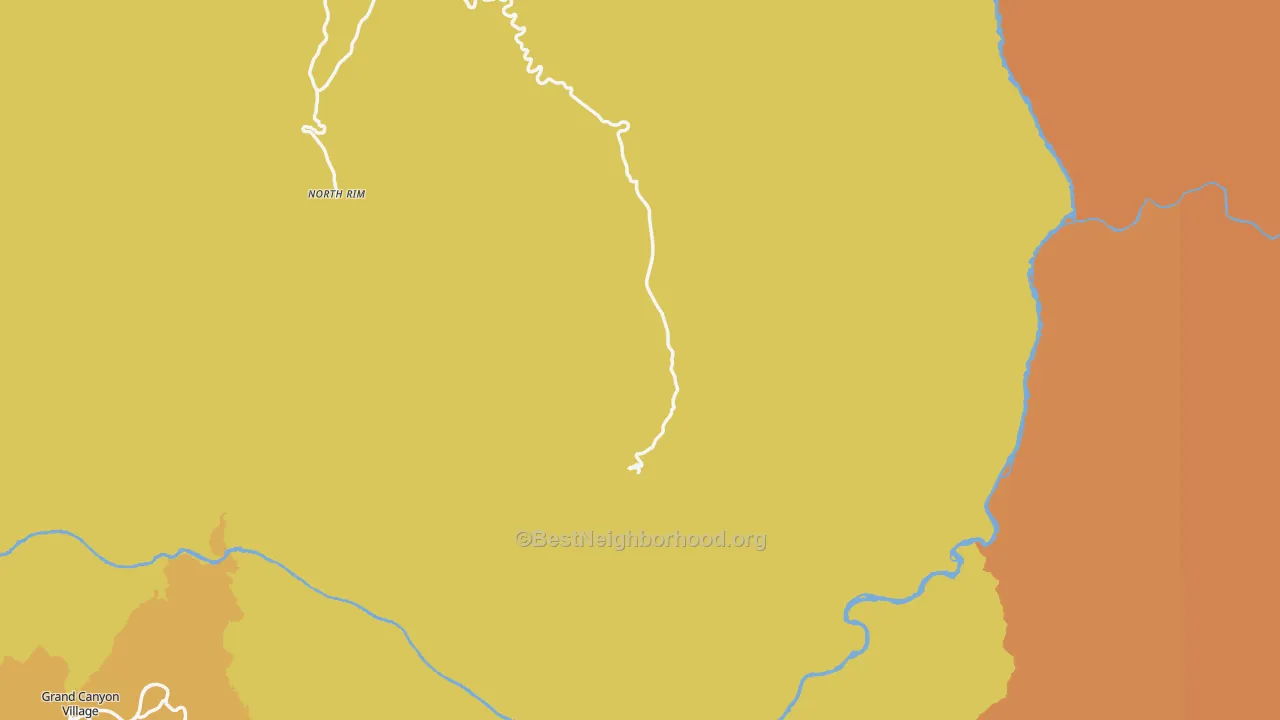 Map of the best neighborhoods in the North Rim area, with better matches in green and worse matches in red