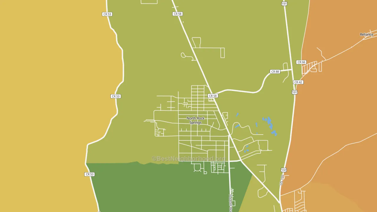Map of the best neighborhoods in the North Rock Springs area, with better matches in green and worse matches in red