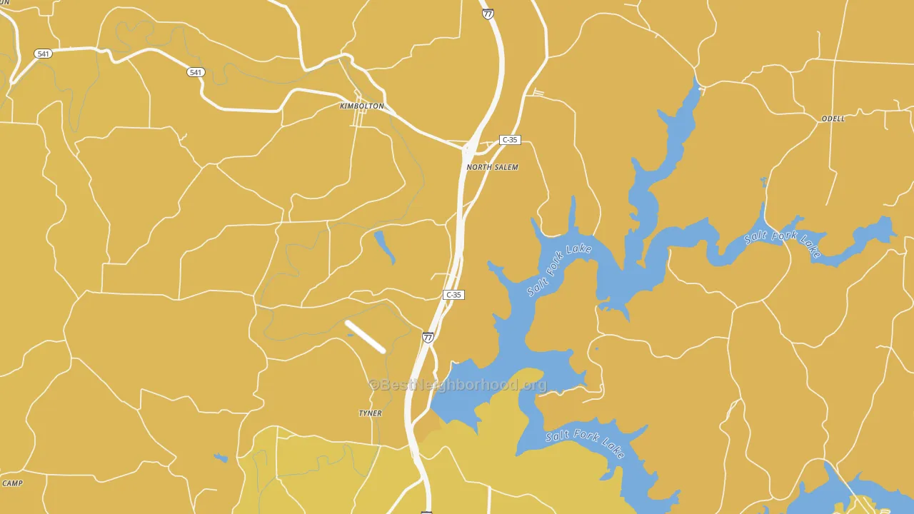 Map of the best neighborhoods in the North Salem area, with better matches in green and worse matches in red
