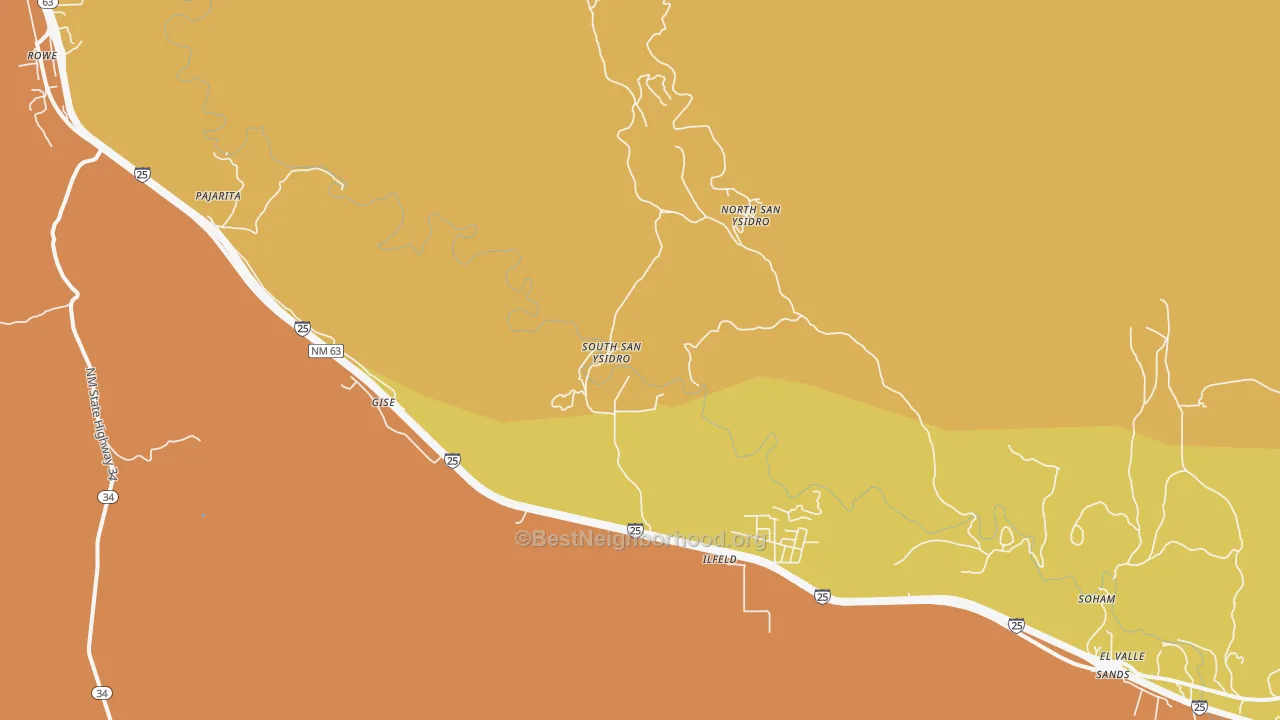 Map of the best neighborhoods in the North San Ysidro area, with better matches in green and worse matches in red