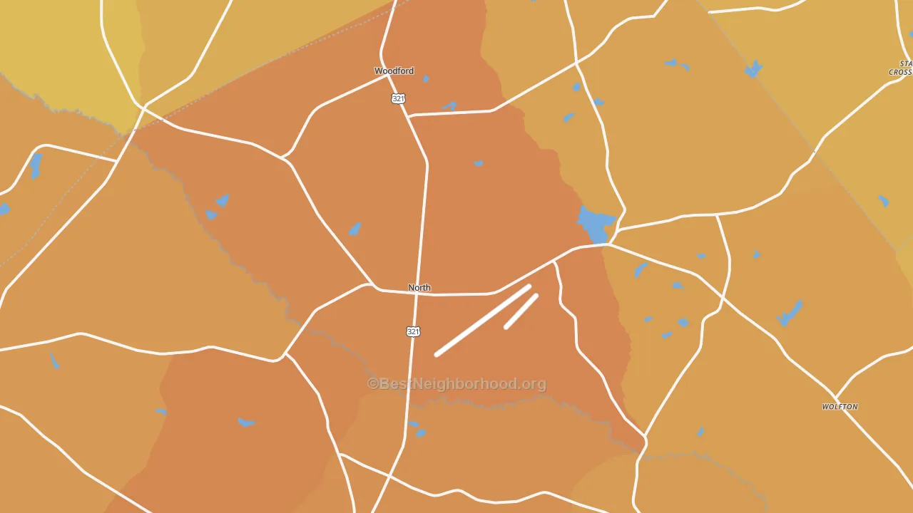 Map of the best neighborhoods in the North area, with better matches in green and worse matches in red