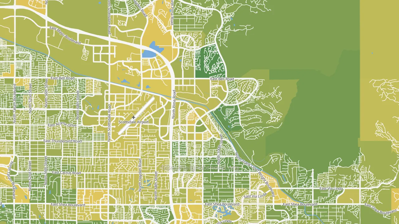 Map of the best neighborhoods in the North Scottsdale, Scottsdale area, with better matches in green and worse matches in red