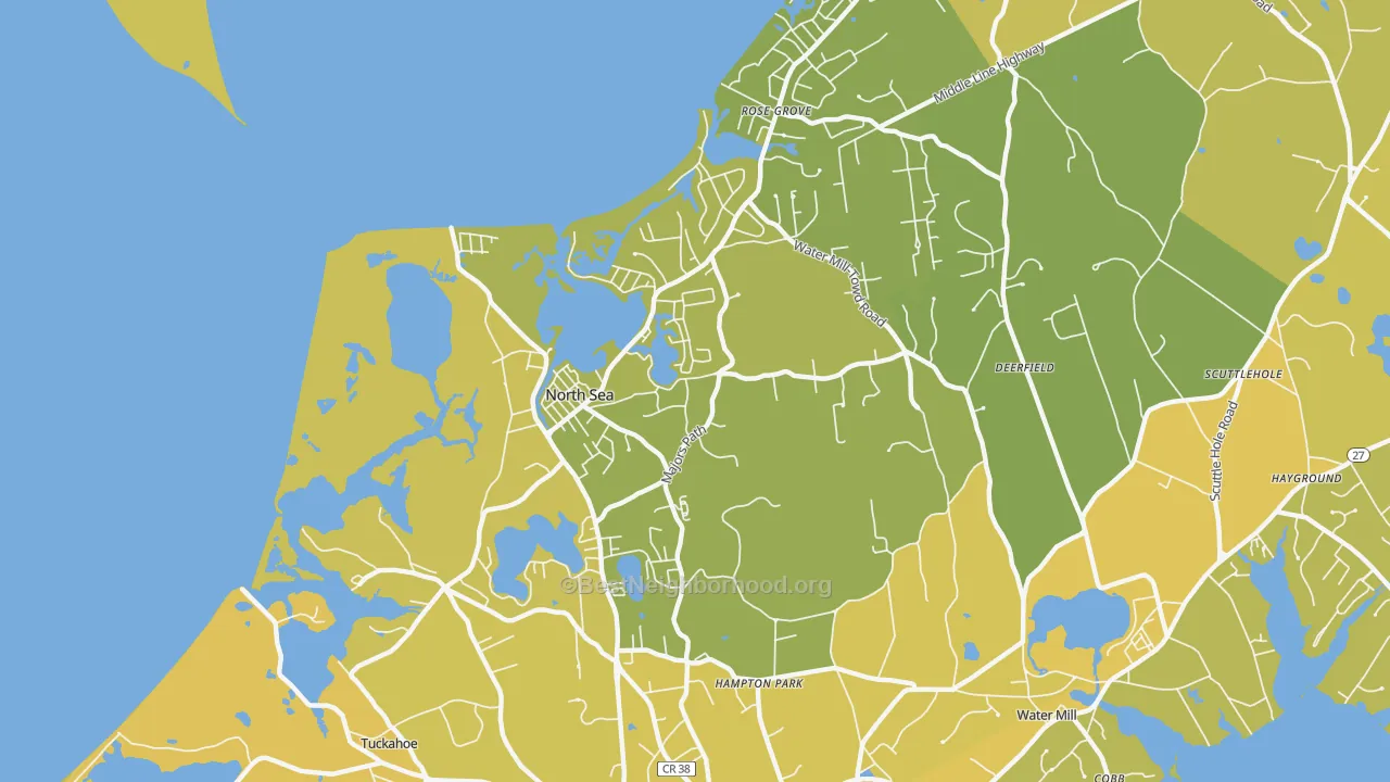 Map of the best neighborhoods in the North Sea area, with better matches in green and worse matches in red
