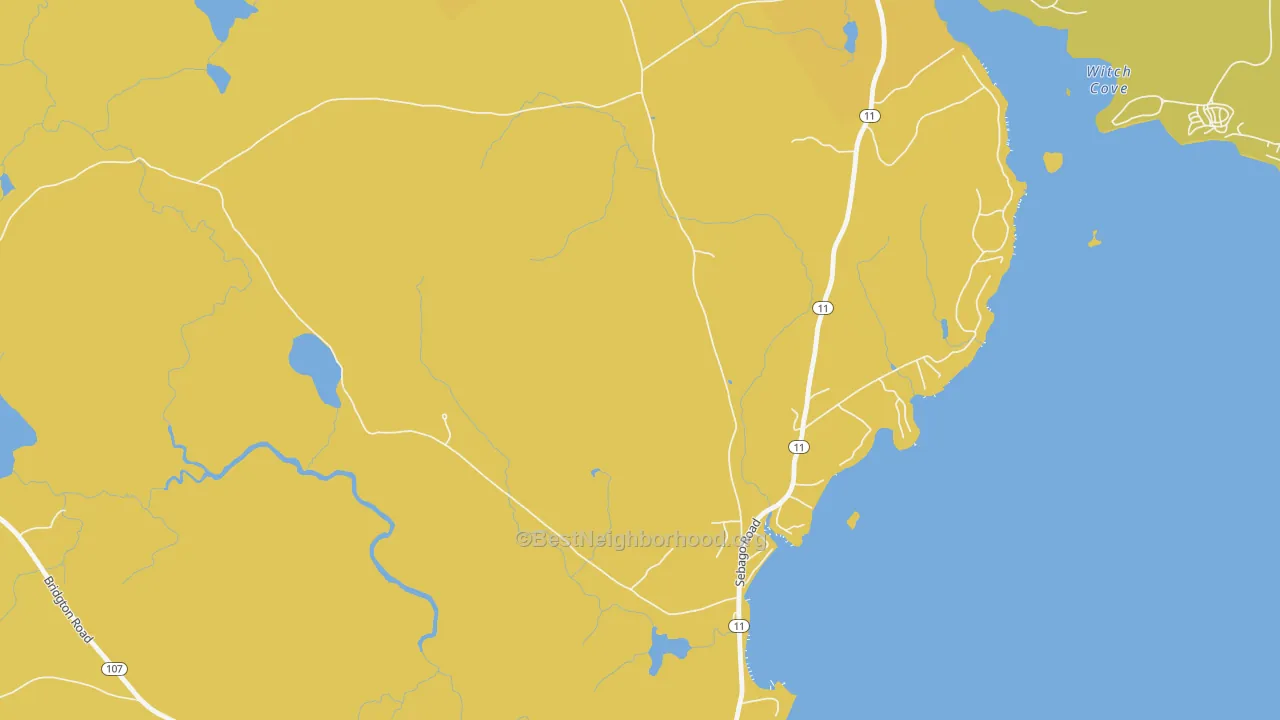 Map of the best neighborhoods in the North Sebago area, with better matches in green and worse matches in red