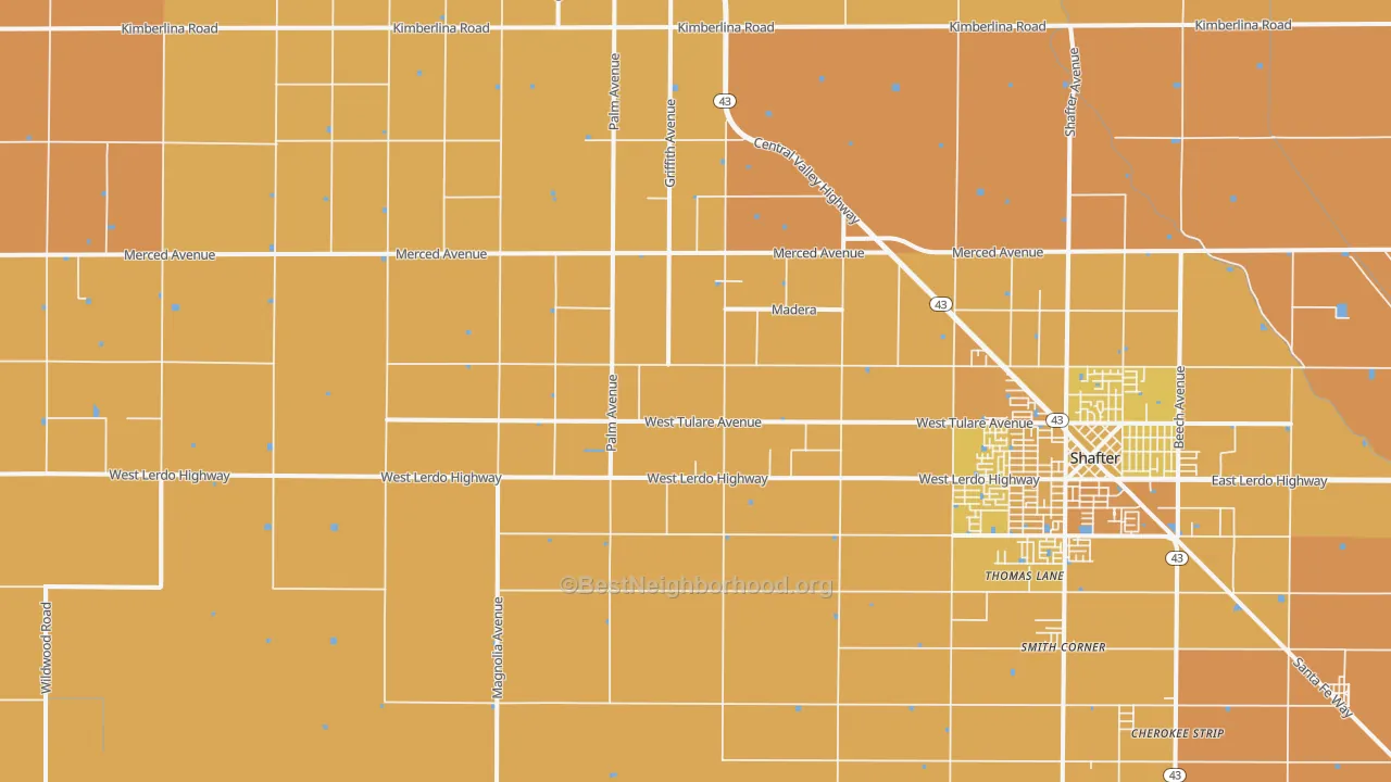 Map of the best neighborhoods in the North Shafter area, with better matches in green and worse matches in red