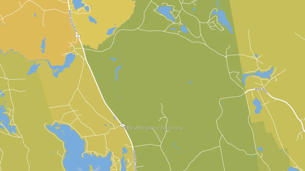 Map of the best neighborhoods in the North Shapleigh area, with better matches in green and worse matches in red