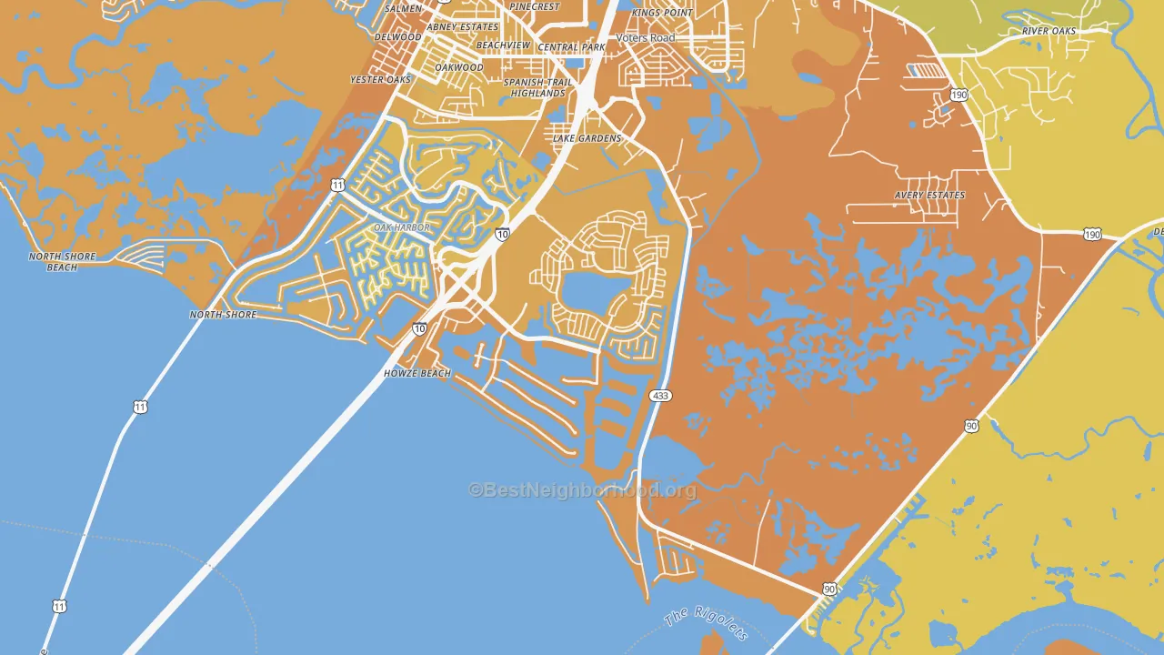Map of the best neighborhoods in the North Shore area, with better matches in green and worse matches in red