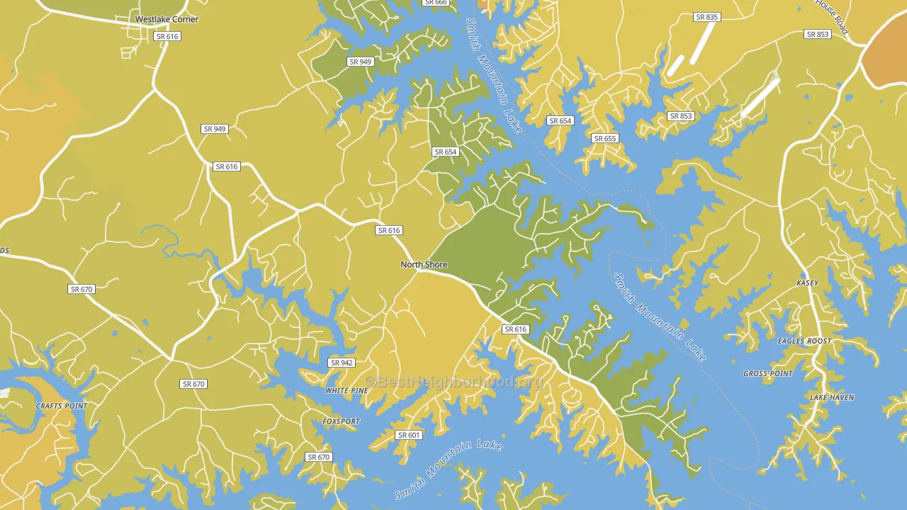 Map of the best neighborhoods in the North Shore area, with better matches in green and worse matches in red