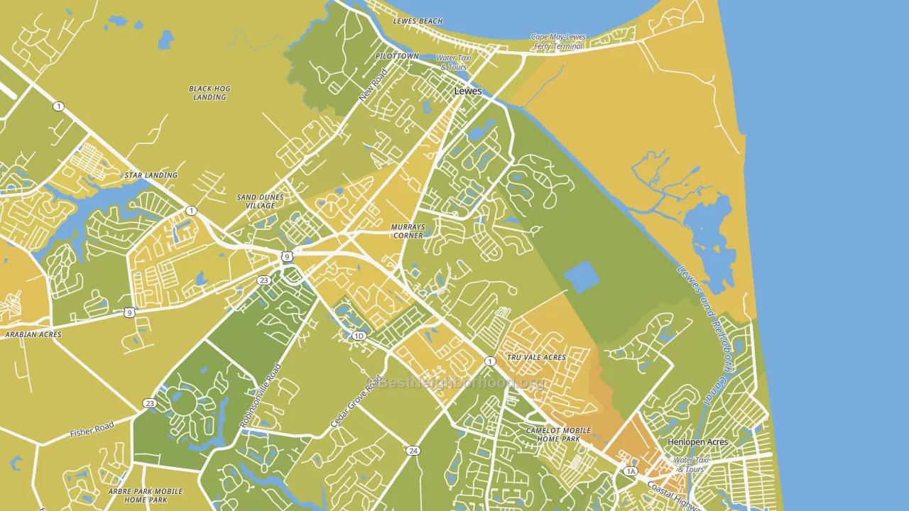 Map of the best neighborhoods in the North Shores area, with better matches in green and worse matches in red
