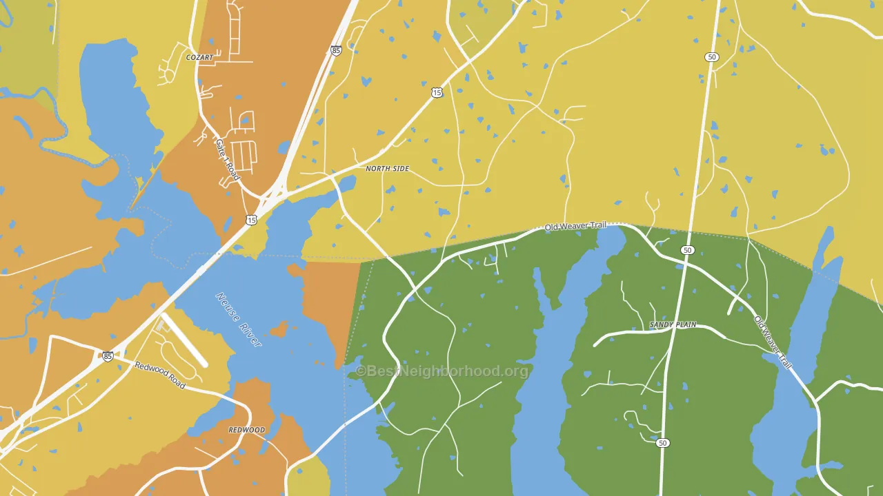 Map of the best neighborhoods in the North Side area, with better matches in green and worse matches in red