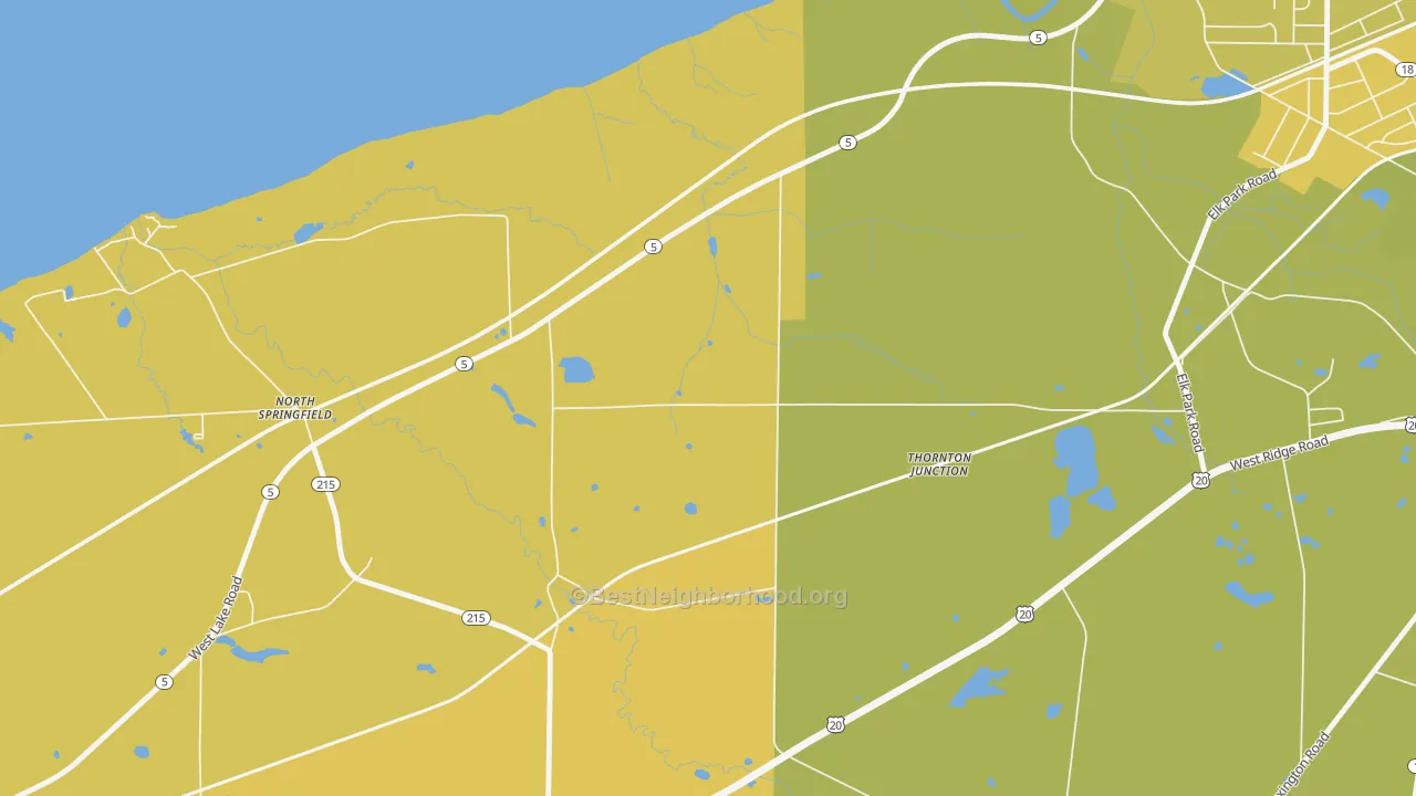 Map of the best neighborhoods in the North Springfield area, with better matches in green and worse matches in red