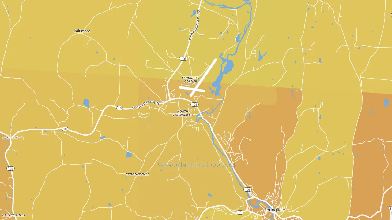 Map of the best neighborhoods in the North Springfield area, with better matches in green and worse matches in red