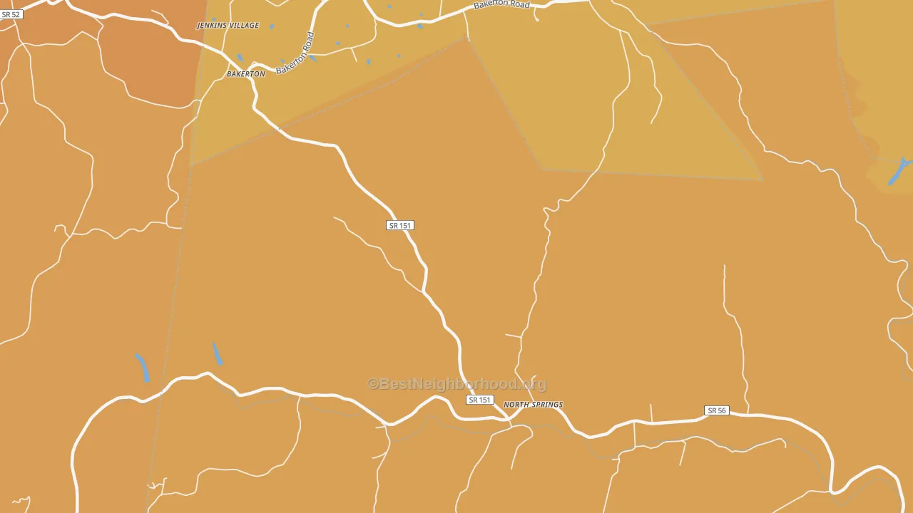 Map of the best neighborhoods in the North Springs area, with better matches in green and worse matches in red