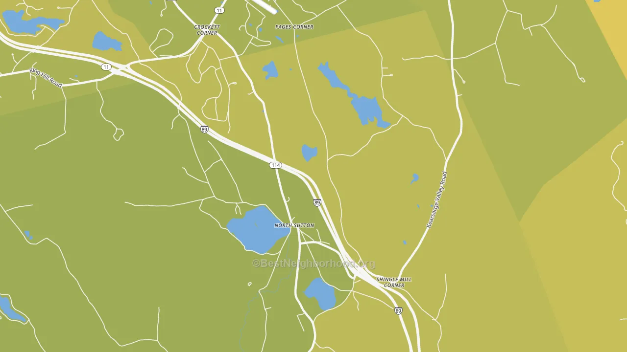 Map of the best neighborhoods in the North Sutton area, with better matches in green and worse matches in red
