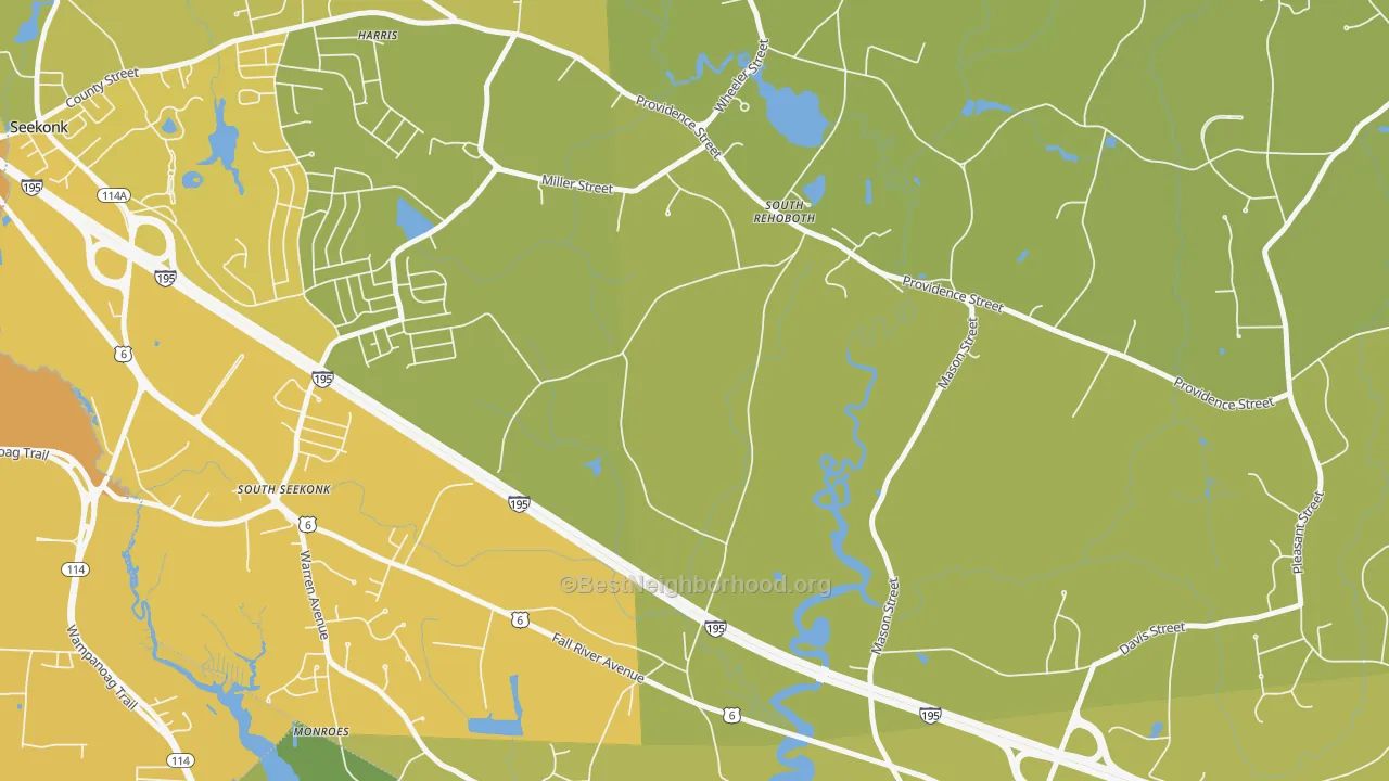 Map of the best neighborhoods in the North Swansea area, with better matches in green and worse matches in red