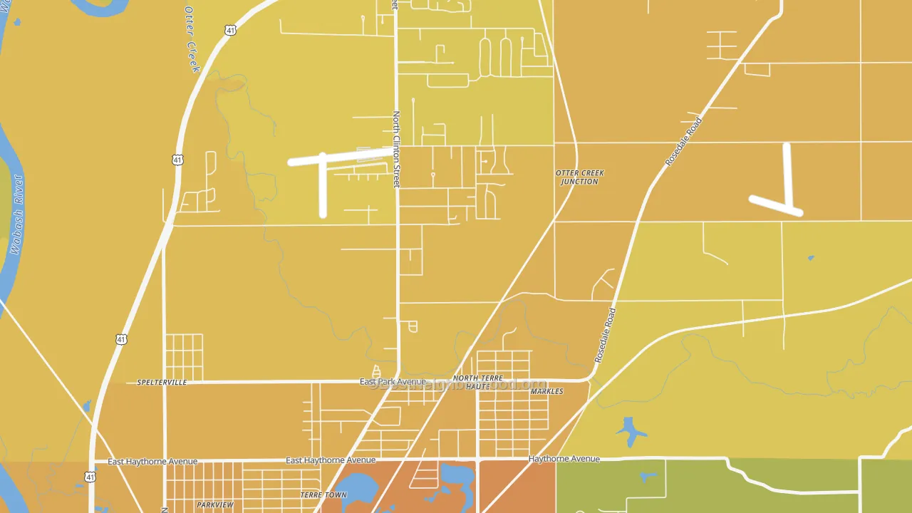Map of the best neighborhoods in the North Terre Haute area, with better matches in green and worse matches in red