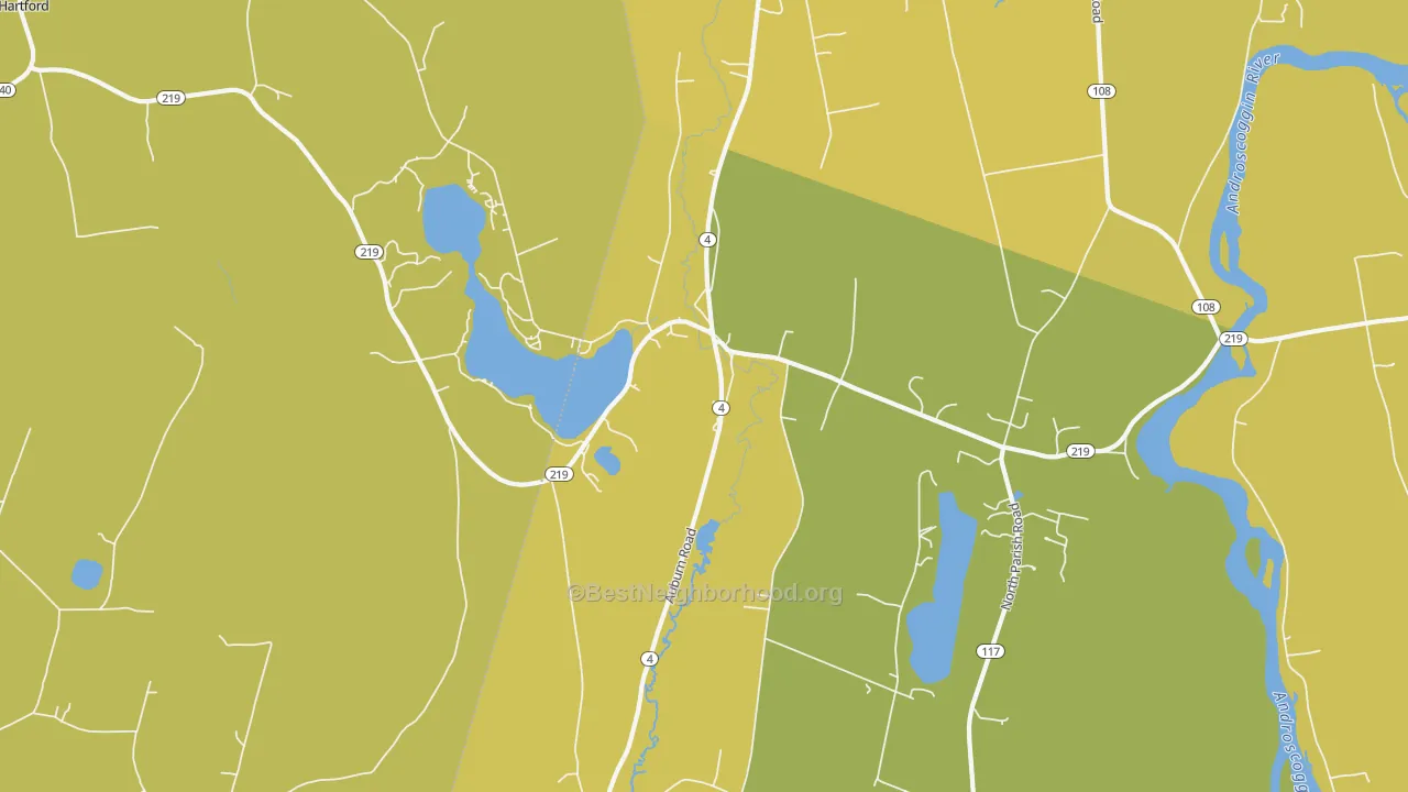 Map of the best neighborhoods in the North Turner area, with better matches in green and worse matches in red