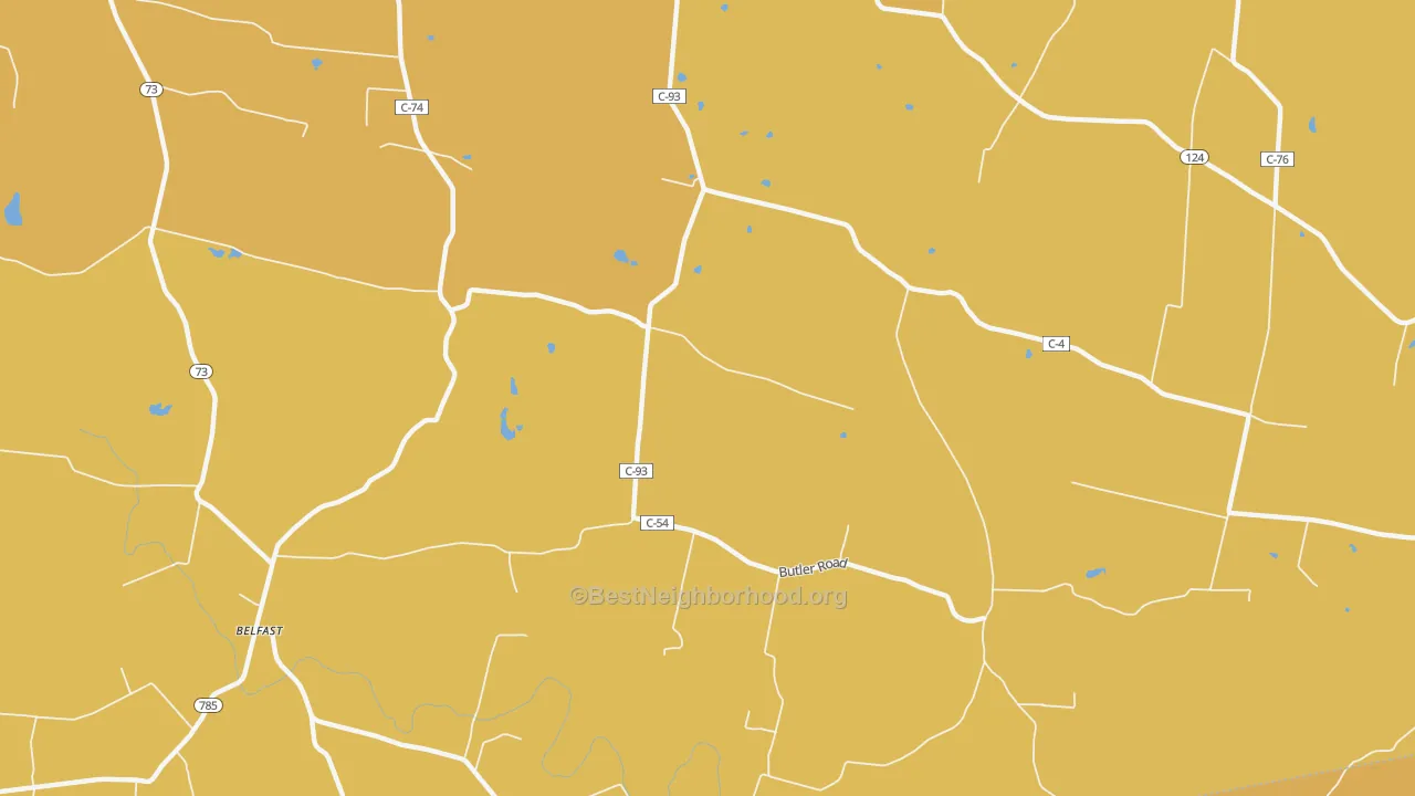 Map of the best neighborhoods in the North Uniontown area, with better matches in green and worse matches in red