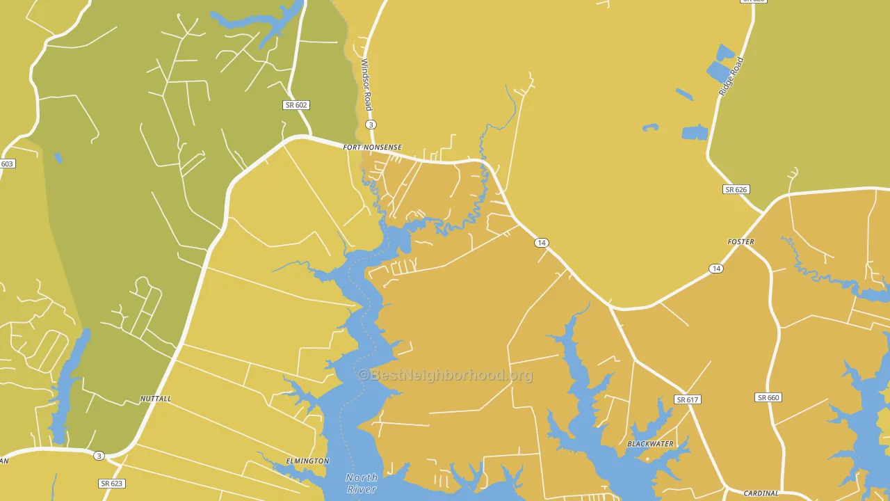 Map of the best neighborhoods in the North area, with better matches in green and worse matches in red