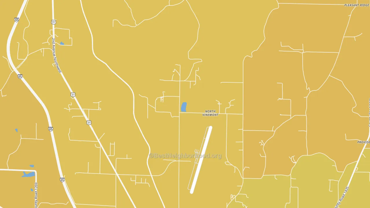 Map of the best neighborhoods in the North Vinemont area, with better matches in green and worse matches in red