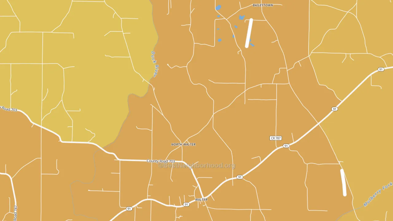 Map of the best neighborhoods in the North Walter area, with better matches in green and worse matches in red