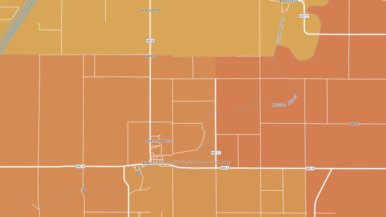 Map of the best neighborhoods in the North Wardell area, with better matches in green and worse matches in red