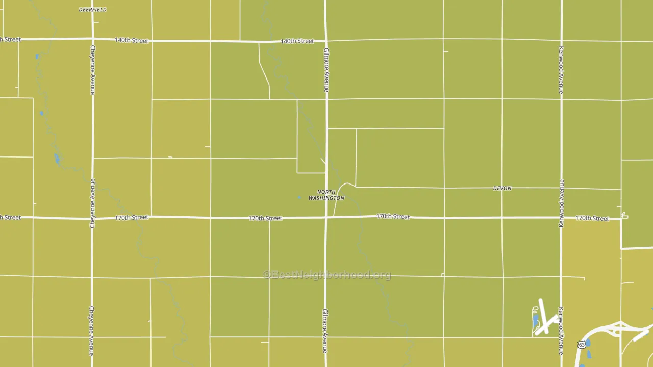 Map of the best neighborhoods in the North Washington area, with better matches in green and worse matches in red