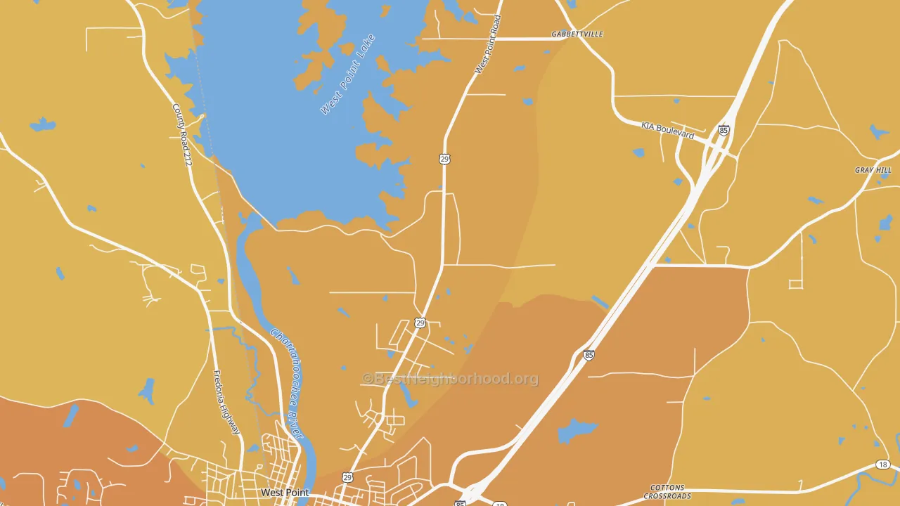 Map of the best neighborhoods in the North West Point area, with better matches in green and worse matches in red
