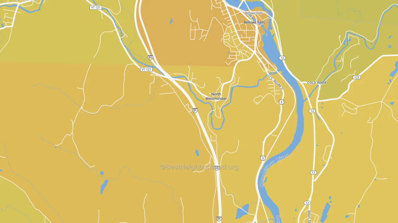 Map of the best neighborhoods in the North Westminster area, with better matches in green and worse matches in red