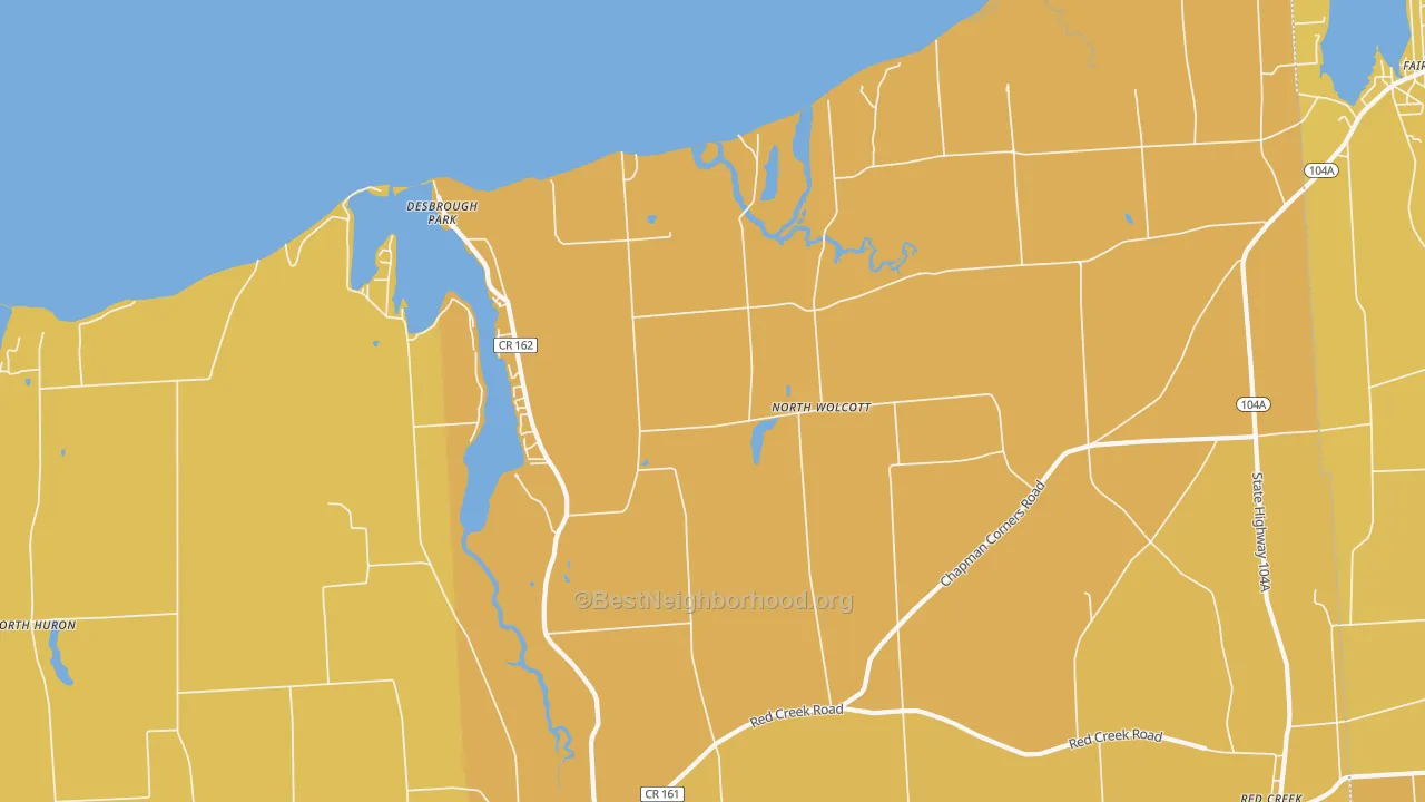 Map of the best neighborhoods in the North Wolcott area, with better matches in green and worse matches in red